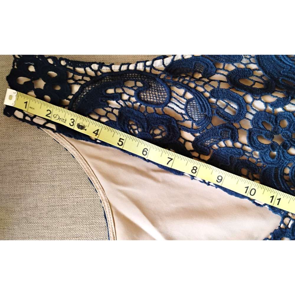 Crochet Lace Sheath Dress Midi Sleeveless V Back Nude Lining Cocktail Wedding - Picture 16 of 16